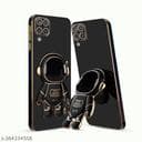 3D Astronaut with Folding Stand Back Cover Case Compatible for Samsung Galaxy M12 / A12 / F12 - black